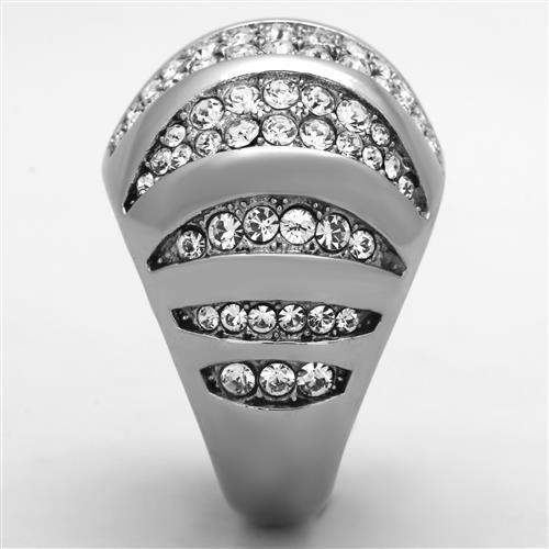 High polished (no plating) Stainless Steel Ring with Top Grade Crystal in Clear