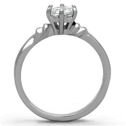 High polished (no plating) Stainless Steel Ring with AAA Grade CZ in Clear