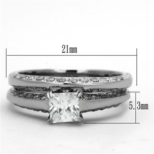 High polished (no plating) Stainless Steel Ring with AAA Grade CZ in Clear
