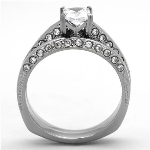 High polished (no plating) Stainless Steel Ring with AAA Grade CZ in Clear