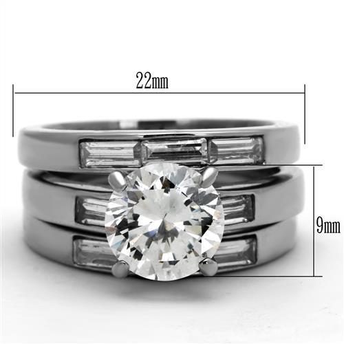 High polished (no plating) Stainless Steel Ring with AAA Grade CZ in Clear