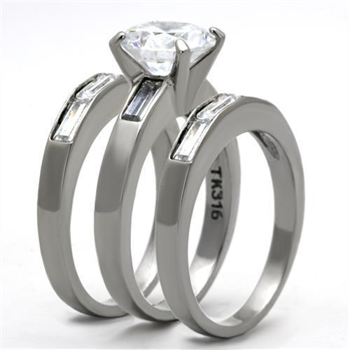 High polished (no plating) Stainless Steel Ring with AAA Grade CZ in Clear