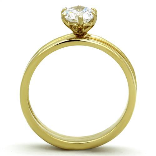 IP Gold(Ion Plating) Stainless Steel Ring with AAA Grade CZ in Clear