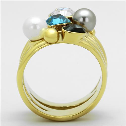 IP Gold(Ion Plating) Stainless Steel Ring with Synthetic Pearl in Multi Color