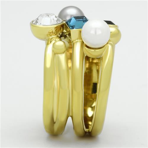 IP Gold(Ion Plating) Stainless Steel Ring with Synthetic Pearl in Multi Color