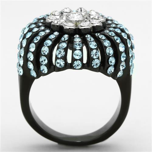Two-Tone IP Black Stainless Steel Ring with Top Grade Crystal in Sea Blue