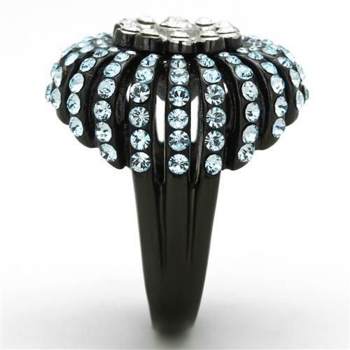 Two-Tone IP Black Stainless Steel Ring with Top Grade Crystal in Sea Blue