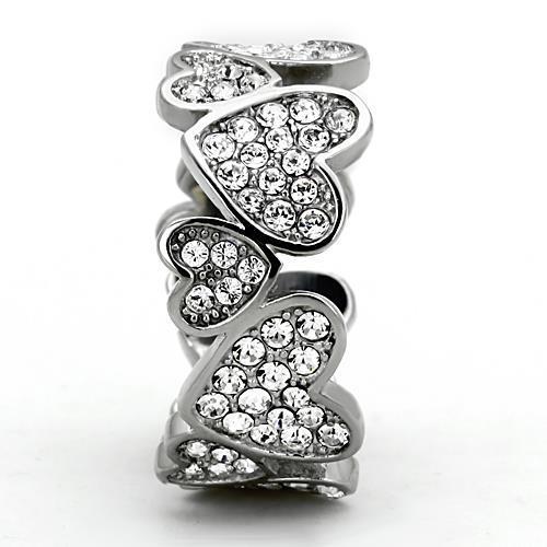 High polished (no plating) Stainless Steel Ring with Top Grade Crystal in Clear