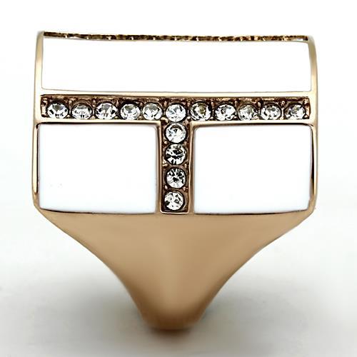 IP Rose Gold(Ion Plating) Stainless Steel Ring with Top Grade Crystal in Clear