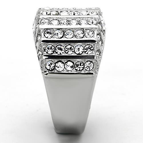 High polished (no plating) Stainless Steel Ring with Top Grade Crystal in Clear