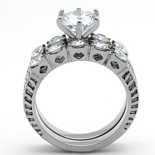 High polished (no plating) Stainless Steel Ring with AAA Grade CZ in Clear