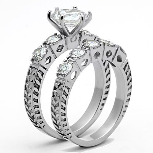 High polished (no plating) Stainless Steel Ring with AAA Grade CZ in Clear