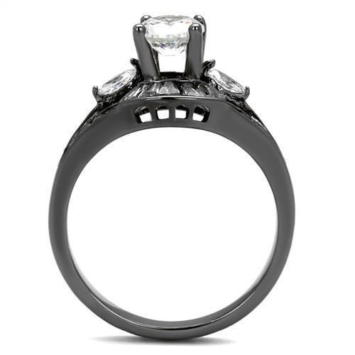 TK1451LJ IP Light Black (IP Gun) Stainless Steel Ring with AAA Grade CZ in Clear