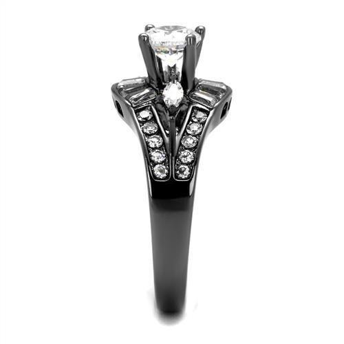 TK1451LJ IP Light Black (IP Gun) Stainless Steel Ring with AAA Grade CZ in Clear