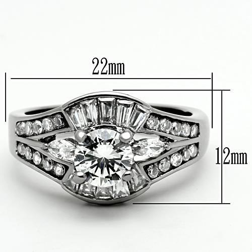 High polished (no plating) Stainless Steel Ring with AAA Grade CZ in Clear
