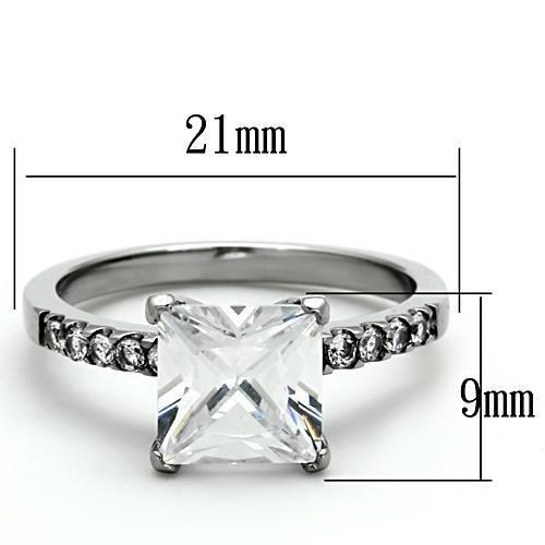 High polished (no plating) Stainless Steel Ring with AAA Grade CZ in Clear