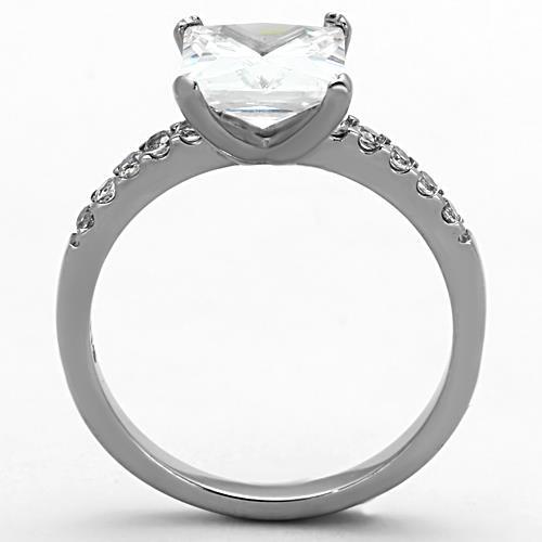 High polished (no plating) Stainless Steel Ring with AAA Grade CZ in Clear
