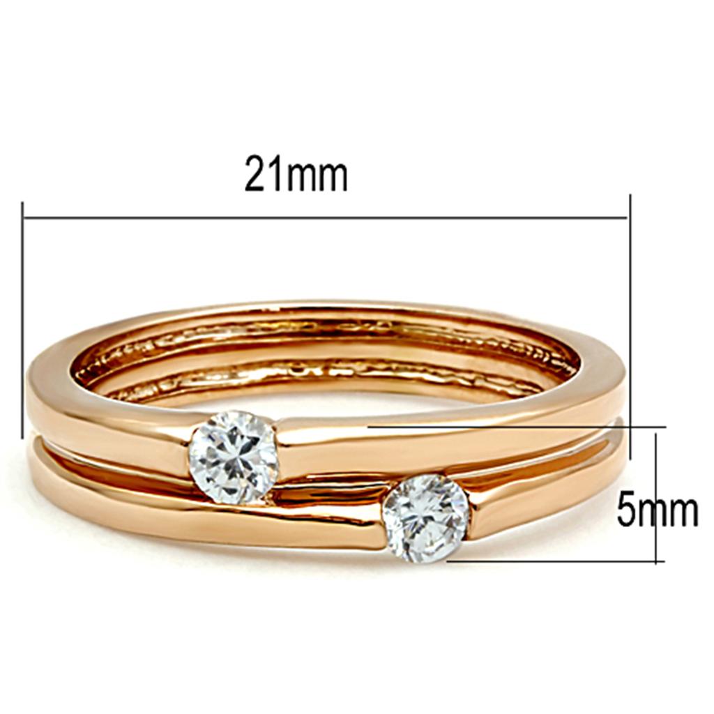 IP Rose Gold(Ion Plating) Stainless Steel Ring with AAA Grade CZ in Clear