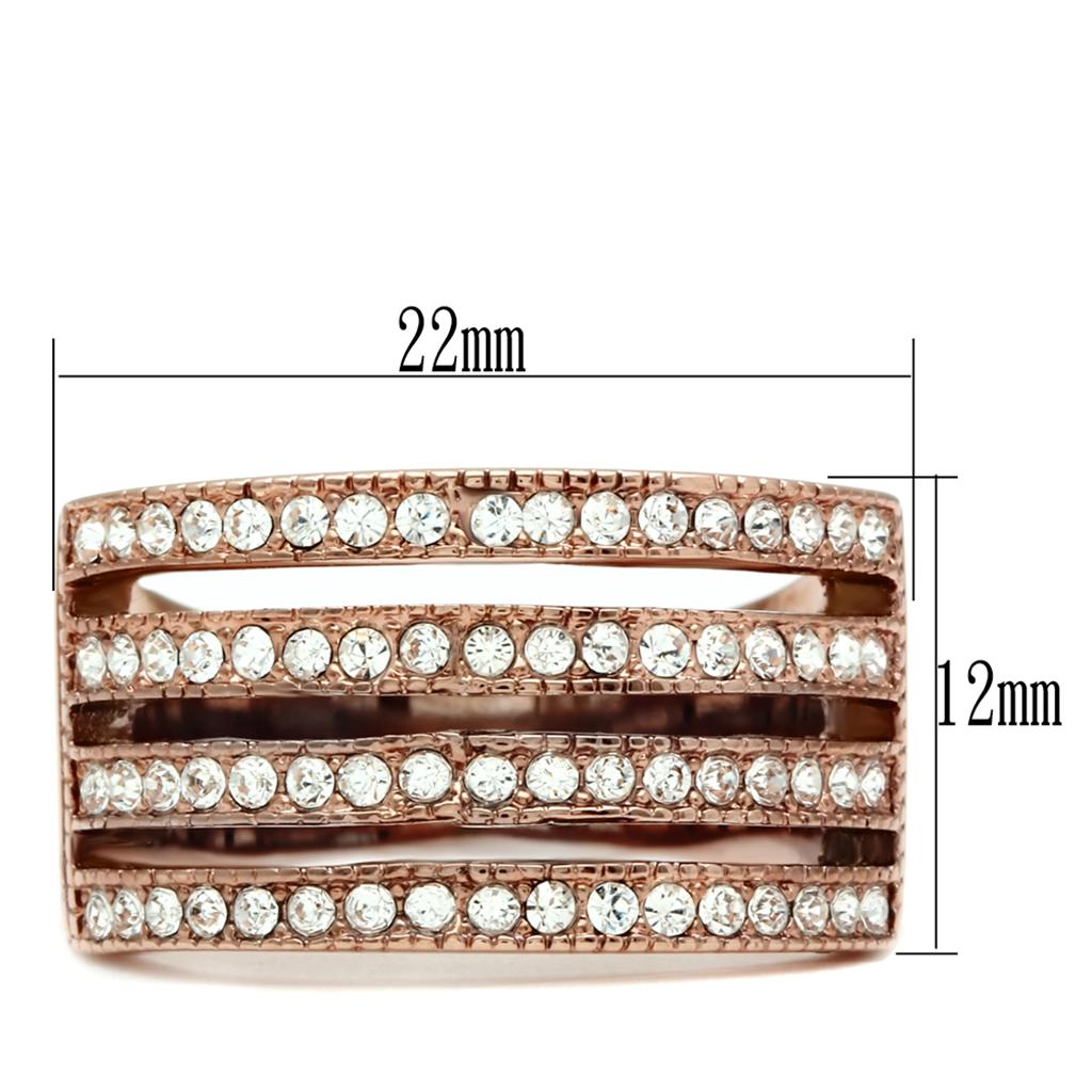 IP Rose Gold(Ion Plating) Stainless Steel Ring with AAA Grade CZ in Clear