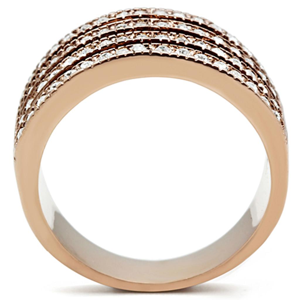 IP Rose Gold(Ion Plating) Stainless Steel Ring with AAA Grade CZ in Clear