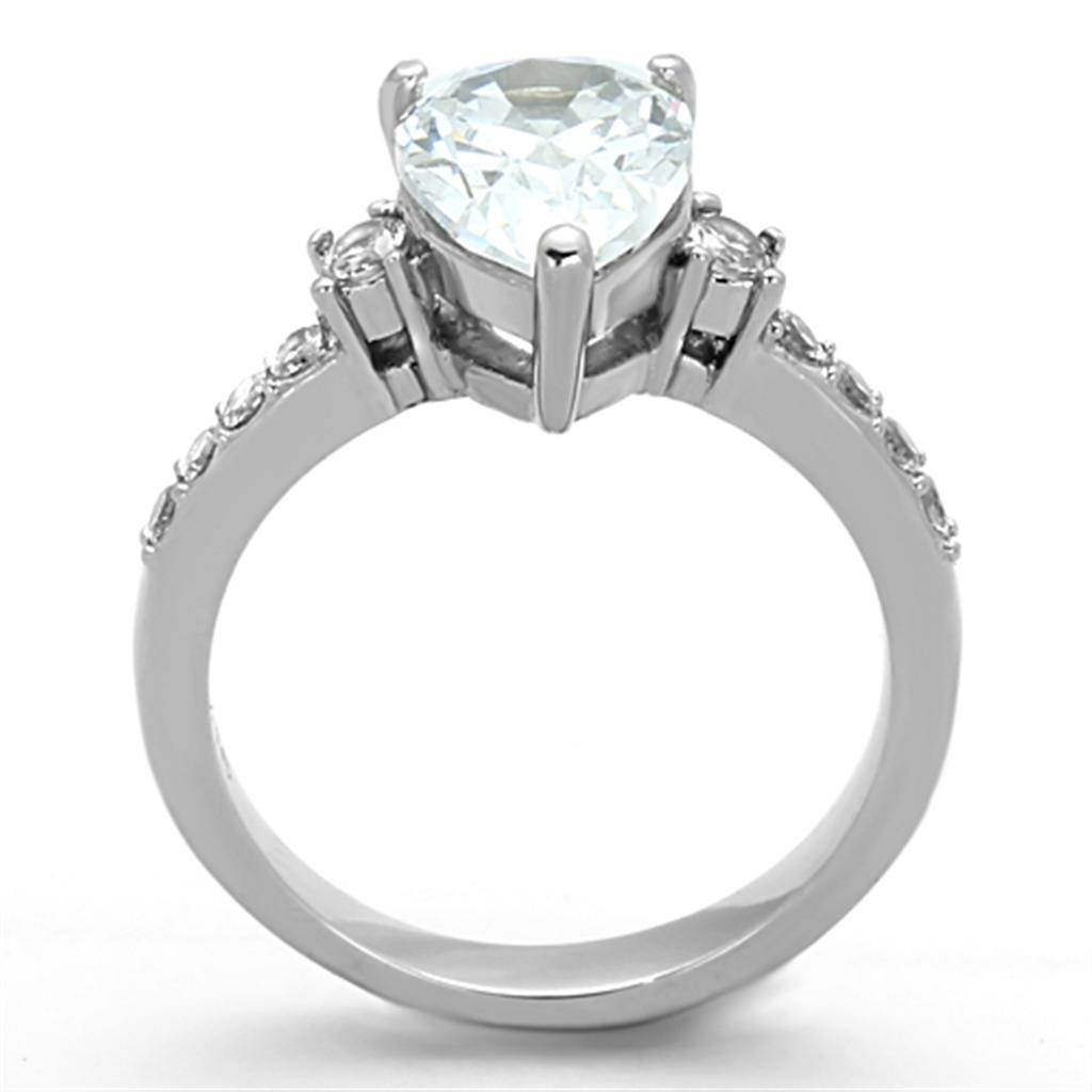 High polished (no plating) Stainless Steel Ring with AAA Grade CZ in Clear