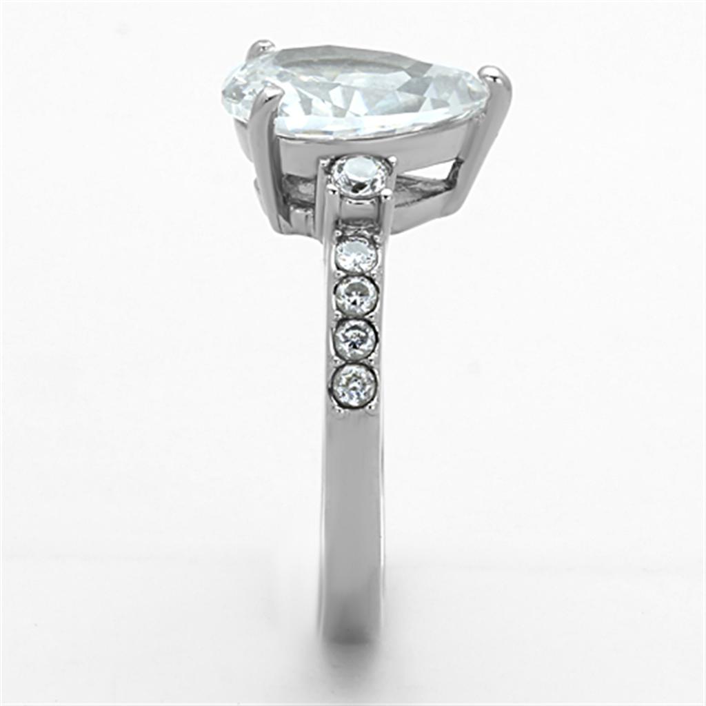 High polished (no plating) Stainless Steel Ring with AAA Grade CZ in Clear