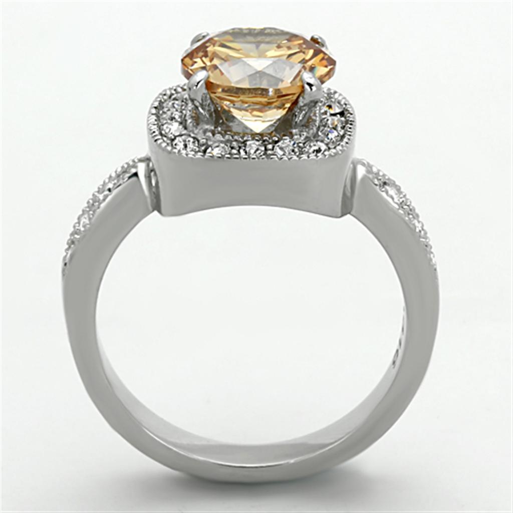 High polished (no plating) Stainless Steel Ring with AAA Grade CZ in Champagne