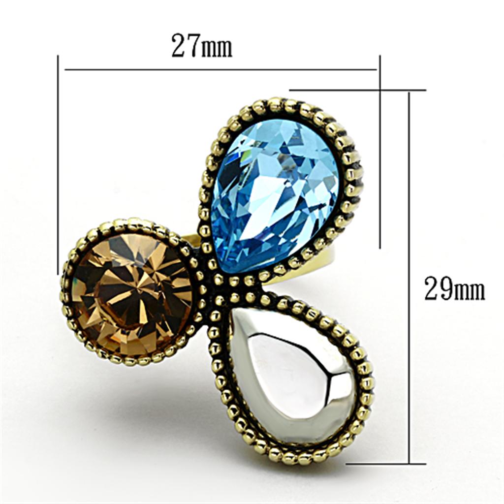 IP Gold(Ion Plating) Stainless Steel Ring with Top Grade Crystal in Multi Color
