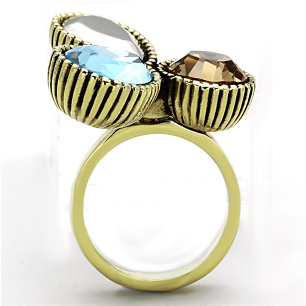 IP Gold(Ion Plating) Stainless Steel Ring with Top Grade Crystal in Multi Color