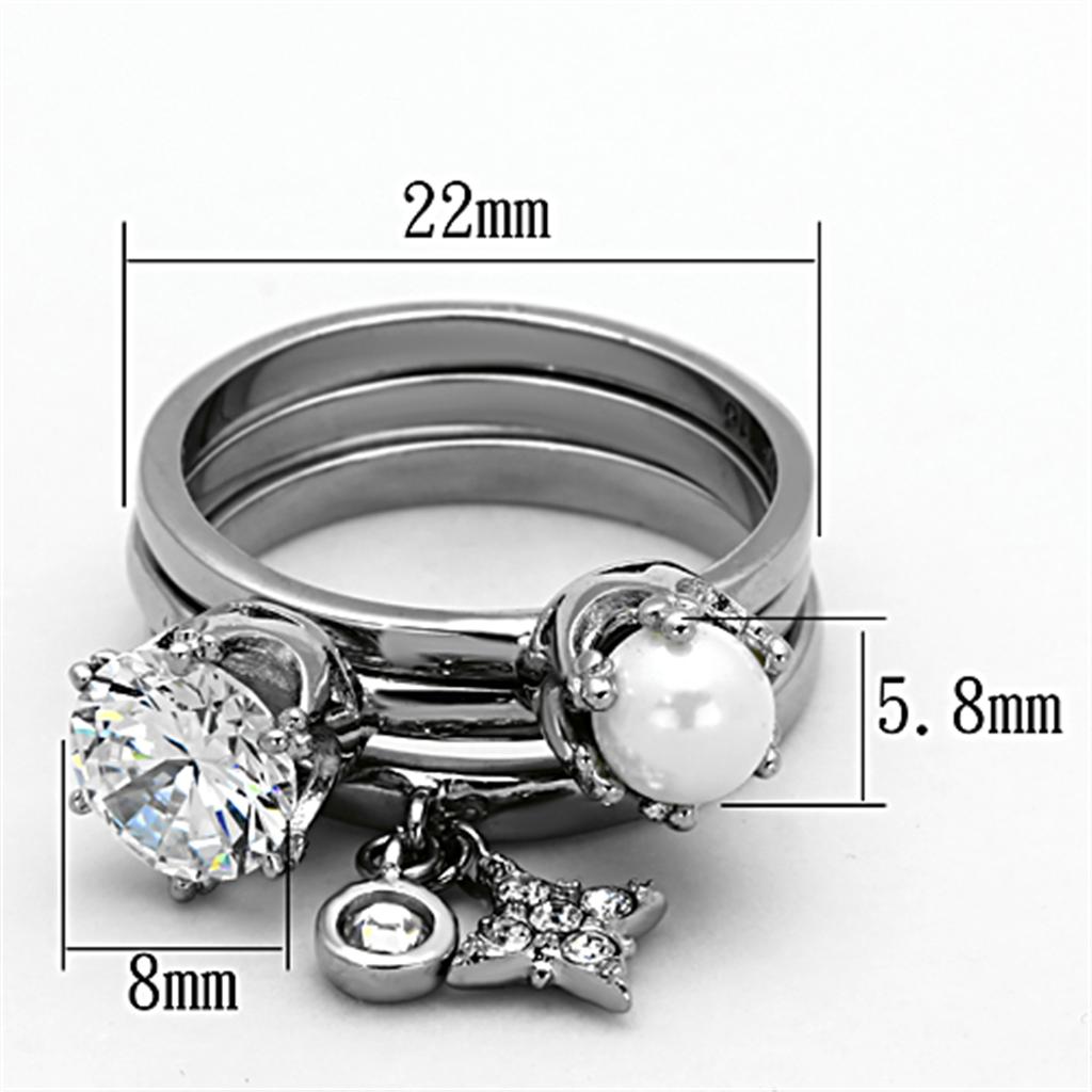 High polished (no plating) Stainless Steel Ring with AAA Grade CZ in Clear