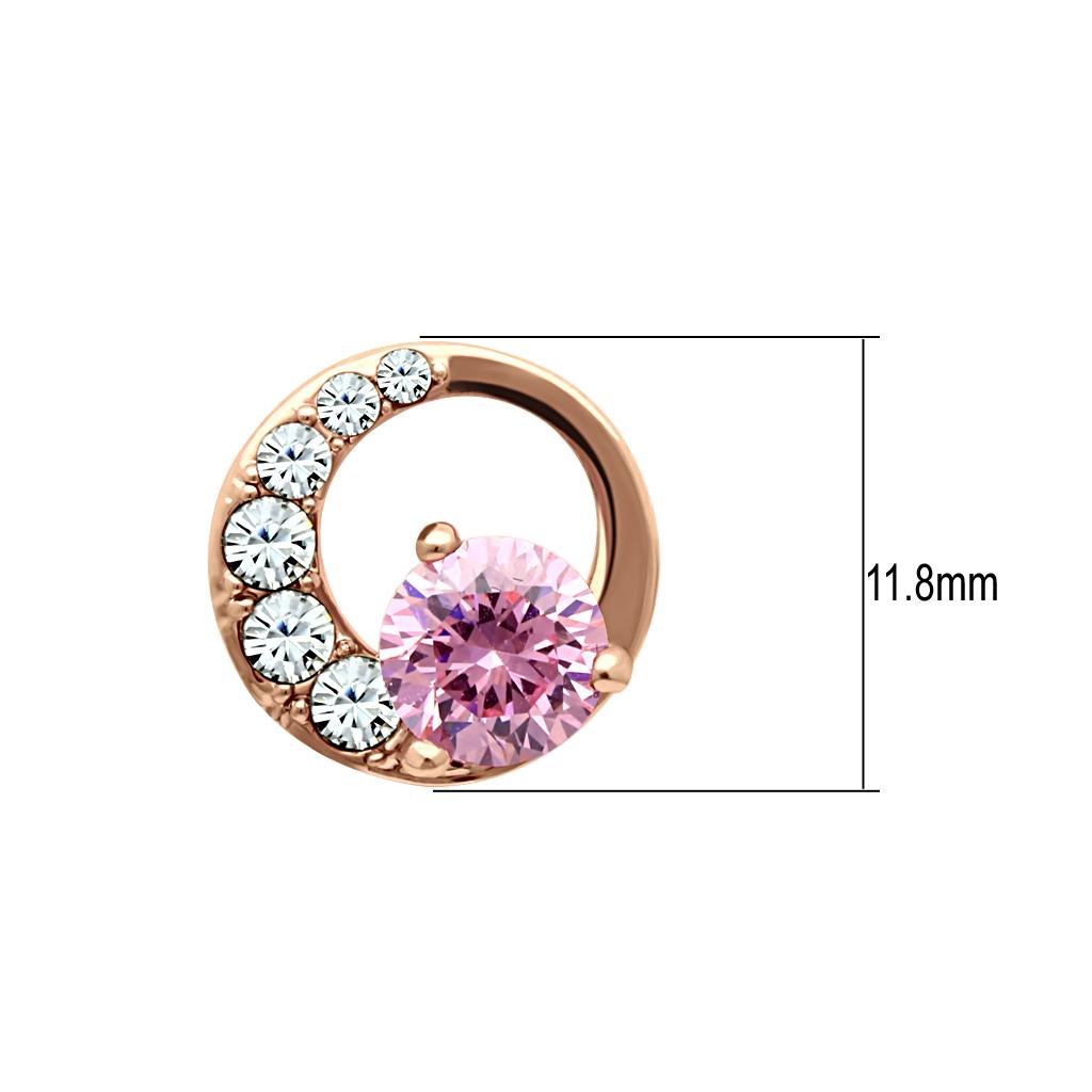 IP Rose Gold(Ion Plating) Stainless Steel Earrings with AAA Grade CZ in Rose