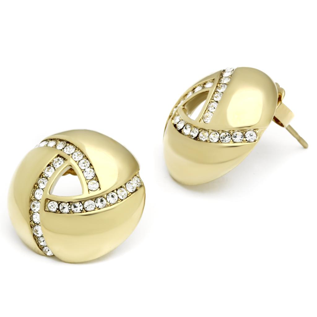 IP Gold(Ion Plating) Stainless Steel Earrings with Top Grade Crystal in Clear