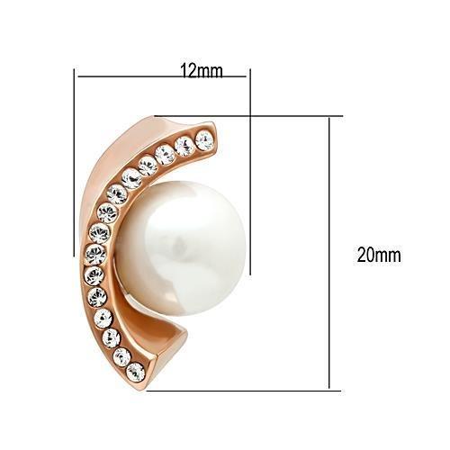 IP Rose Gold(Ion Plating) Stainless Steel Earrings with Synthetic Pearl in White