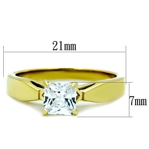 IP Gold(Ion Plating) Stainless Steel Ring with AAA Grade CZ in Clear