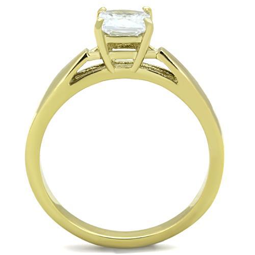 IP Gold(Ion Plating) Stainless Steel Ring with AAA Grade CZ in Clear