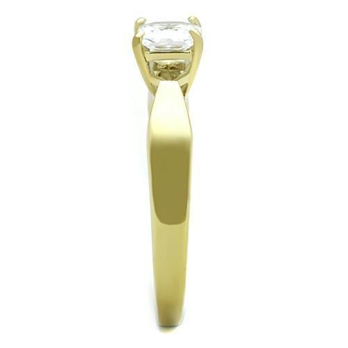 IP Gold(Ion Plating) Stainless Steel Ring with AAA Grade CZ in Clear