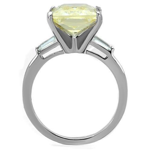 High polished (no plating) Stainless Steel Ring with AAA Grade CZ in Citrine Yellow