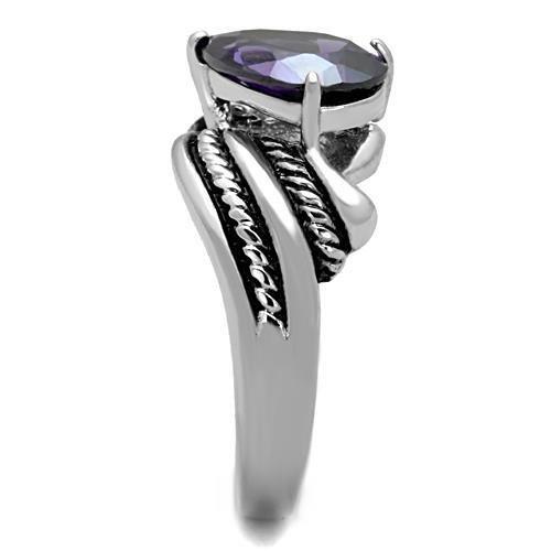 High polished (no plating) Stainless Steel Ring with AAA Grade CZ in Amethyst