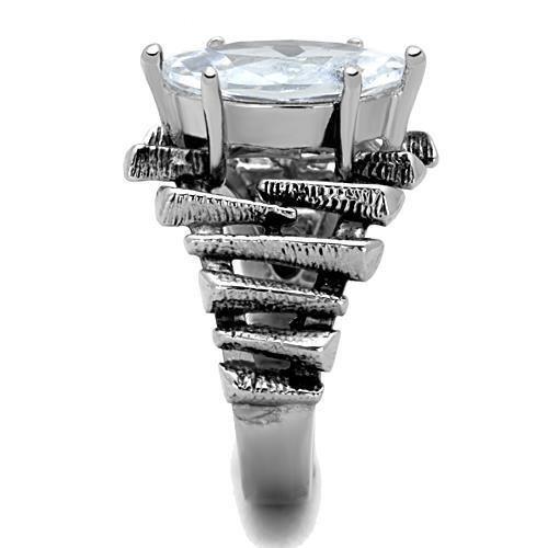 High polished (no plating) Stainless Steel Ring with AAA Grade CZ in Clear