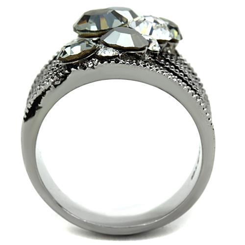 High polished (no plating) Stainless Steel Ring with Top Grade Crystal in Black Diamond