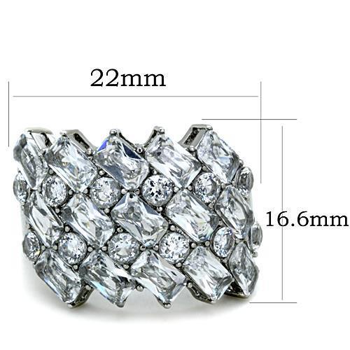 High polished (no plating) Stainless Steel Ring with AAA Grade CZ in Clear