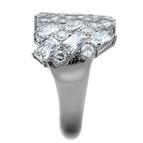 High polished (no plating) Stainless Steel Ring with AAA Grade CZ in Clear