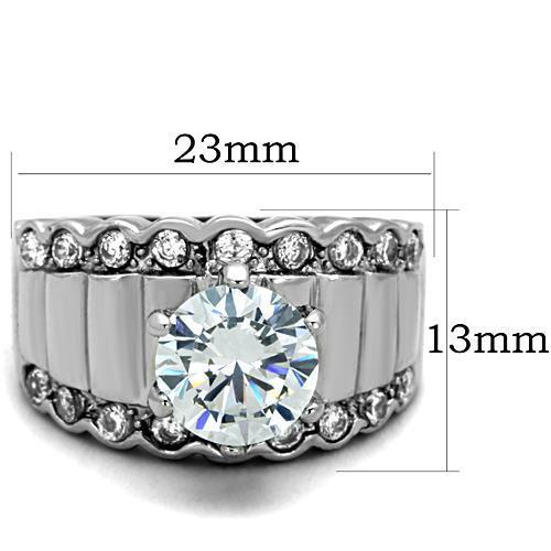 High polished (no plating) Stainless Steel Ring with AAA Grade CZ in Clear