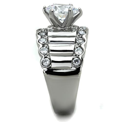 High polished (no plating) Stainless Steel Ring with AAA Grade CZ in Clear