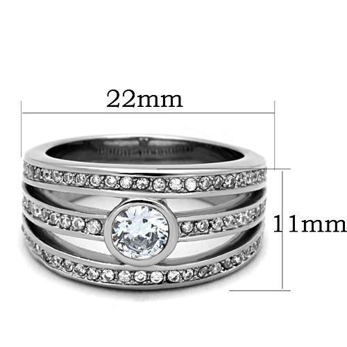 High polished (no plating) Stainless Steel Ring with AAA Grade CZ in Clear