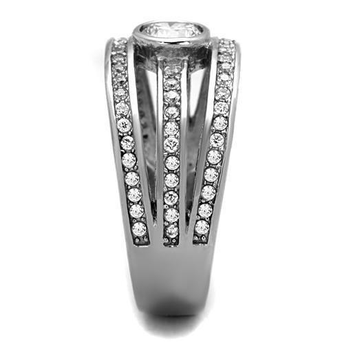 High polished (no plating) Stainless Steel Ring with AAA Grade CZ in Clear