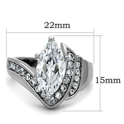 High polished (no plating) Stainless Steel Ring with AAA Grade CZ in Clear