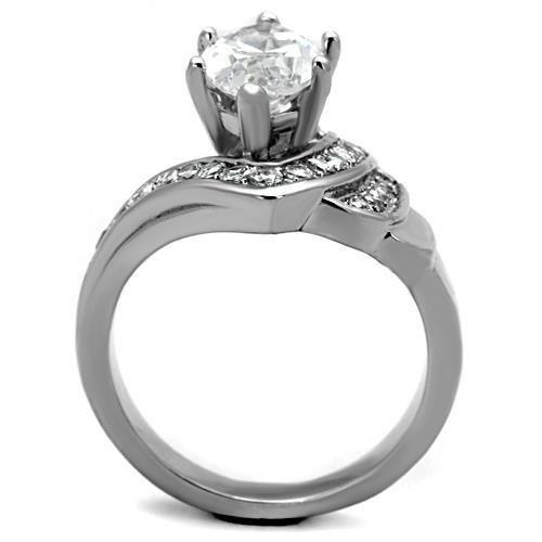 High polished (no plating) Stainless Steel Ring with AAA Grade CZ in Clear
