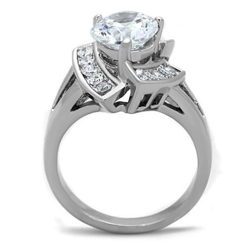 High polished (no plating) Stainless Steel Ring with AAA Grade CZ in Clear