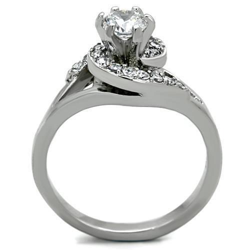 High polished (no plating) Stainless Steel Ring with AAA Grade CZ in Clear